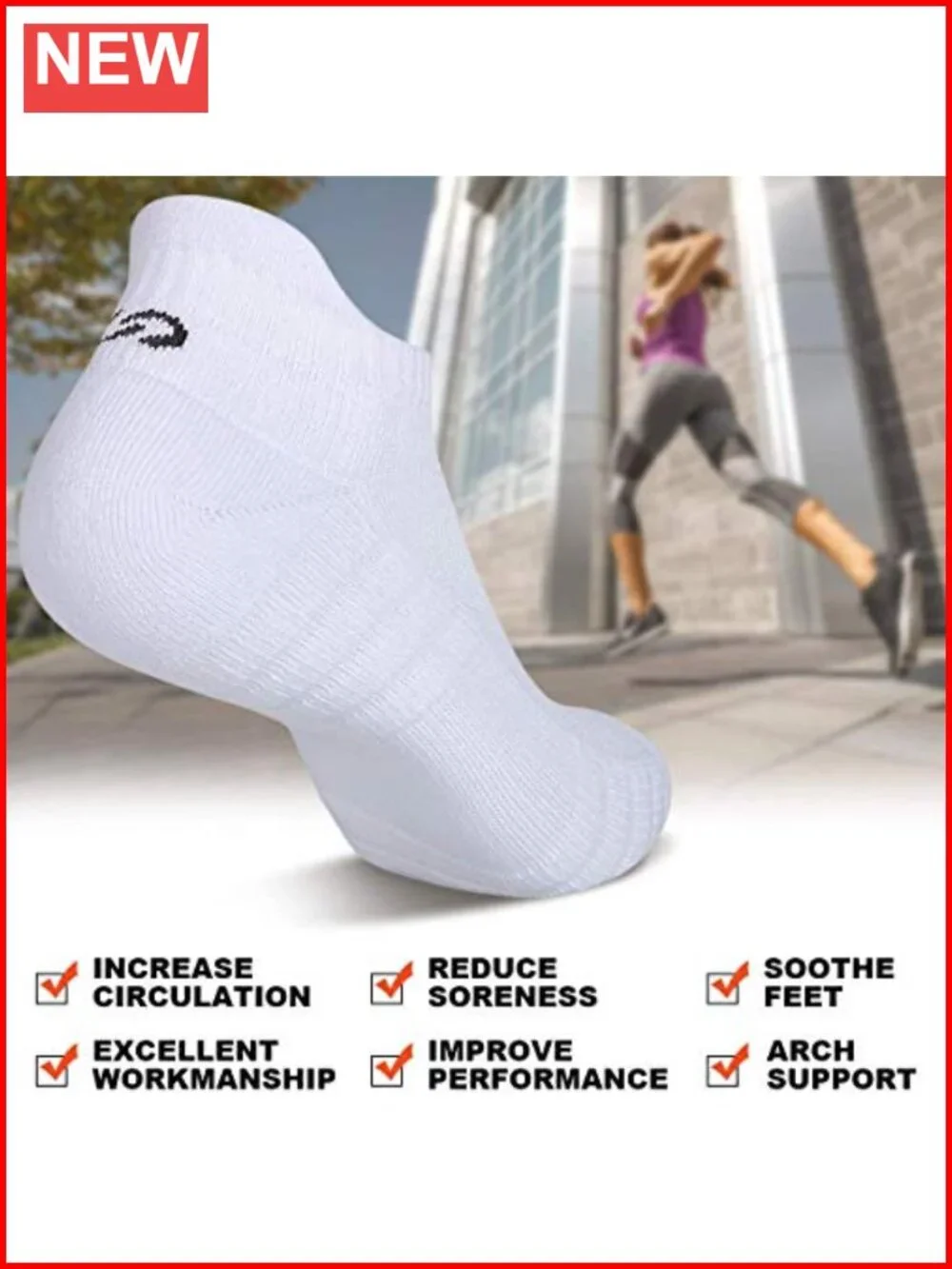6 Pairs Cushioned Anti-Blister Tab Ankle Socks Running Athletic Low Cut